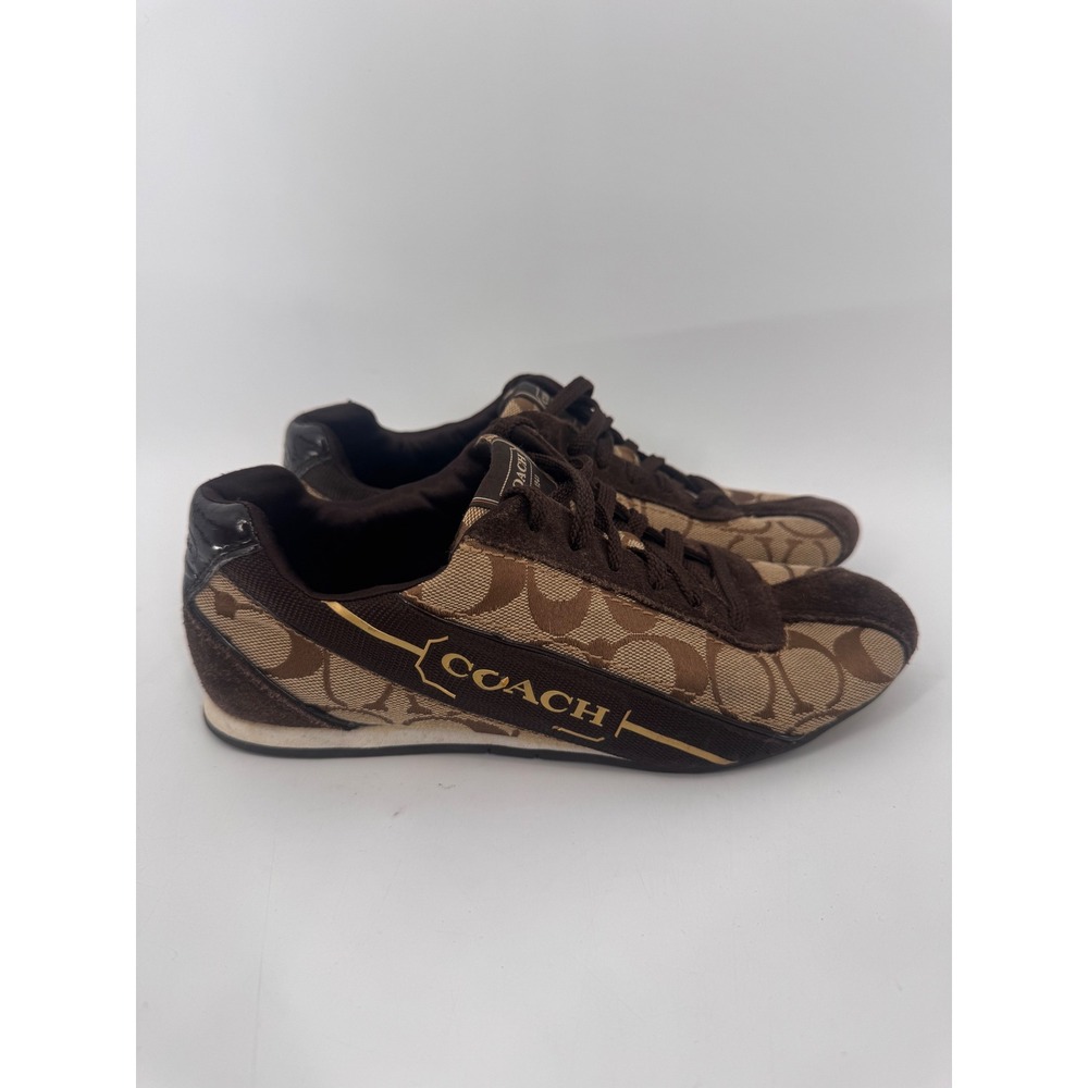 Coach Hilary Sneakers Women 6.5 Brown Monogram Y2K Logo Suede